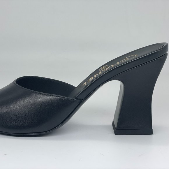CHANEL 21B Leather Open Toe CC Curved Heels Mules Sandals Slides Shoes - Picture 3 of 16